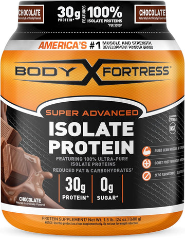 Body Fortress Super Advanced Isolate Protein, Chocolate Protein Powder Supplement Low Reduced Fat &, Low Carbohydrates, Low Sugar 1-1.5lb. Jar, Pack of 1