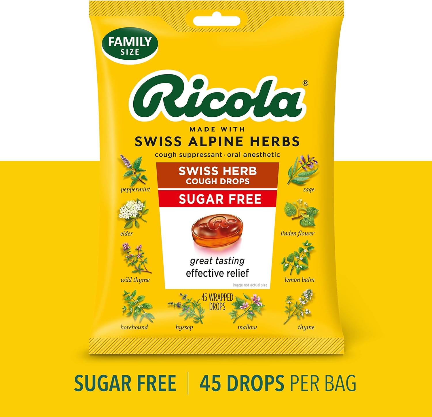 Ricola Sugar Free Original Swiss Herb Cough Drops - 45 Count Bag