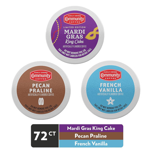 Community Coffee Flavored Pods Variety Pack,72 Count, Medium Roast and Flavored, Compatible with Keurig 2.0 K-Cup Brewers (24 Count, Pack of 3)