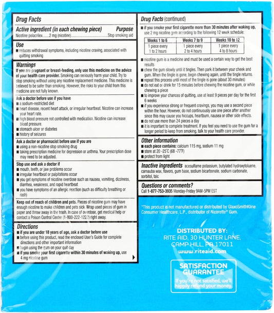 Rite Aid Nicotine Gum, Original Flavor, 2 Mg - 110 Count | Quit Smoking Aid | Nicotine Replacement Gum | Stop Smoking Aids That Work | Chewing Gum To Help You Quit Smoking | Nicotine Gum