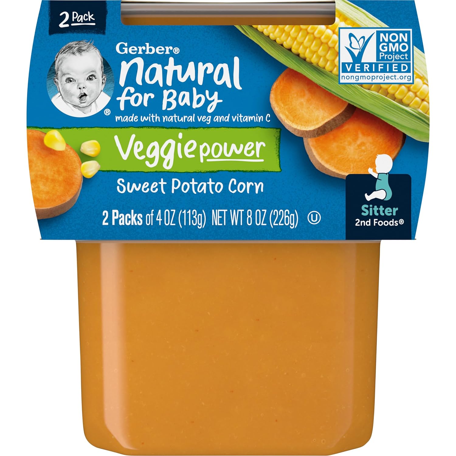 Gerber 2nd Foods Sweet Potatoes & Corn, 4 Ounce Tubs, 2 Count (Pack of 8)