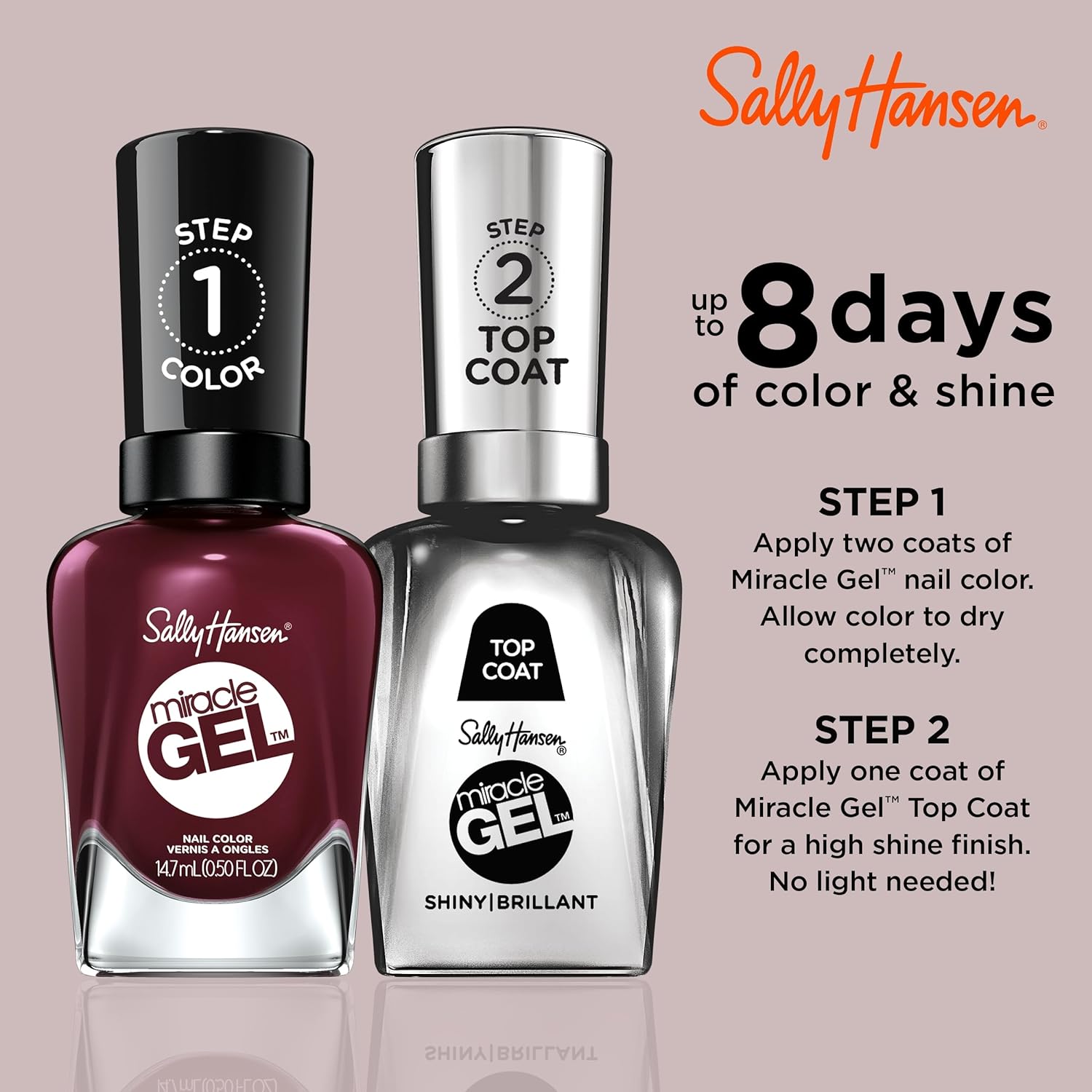 Sally Hansen Miracle Gel™, Wine Stock, Long Lasting, Gel-Like Formula, No UV Lamp Needed, Red Nail Polish : Beauty & Personal Care