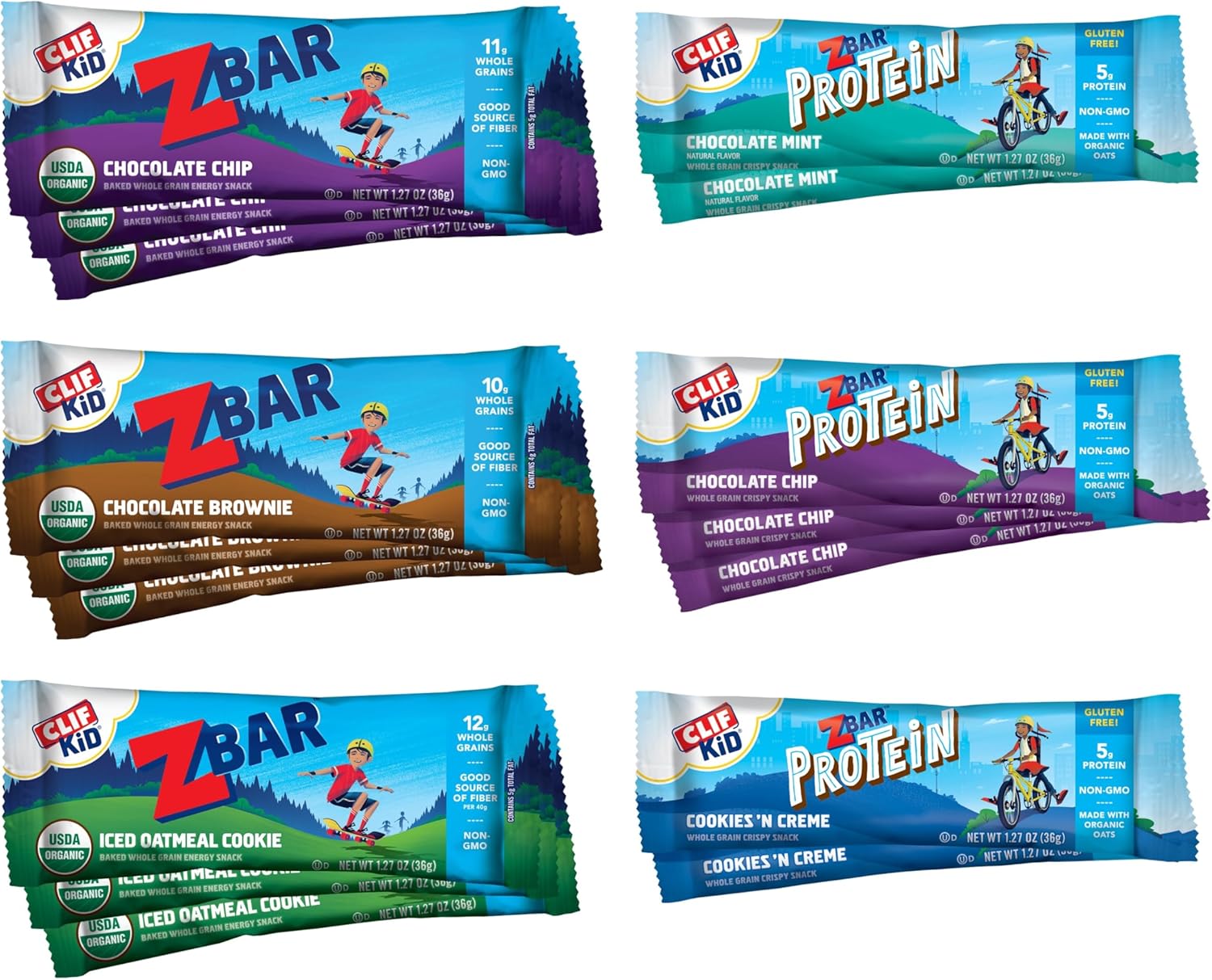 CLIF Kid Zbar Protein Bars - Chocolate Chip & and Zbar Protein - Variety Pack - Whole Grain Snack Bars - Made with Organic Oats - Non-GMO - Amazon Exclusive - 1.27 oz. (16 Count) : Health & Household