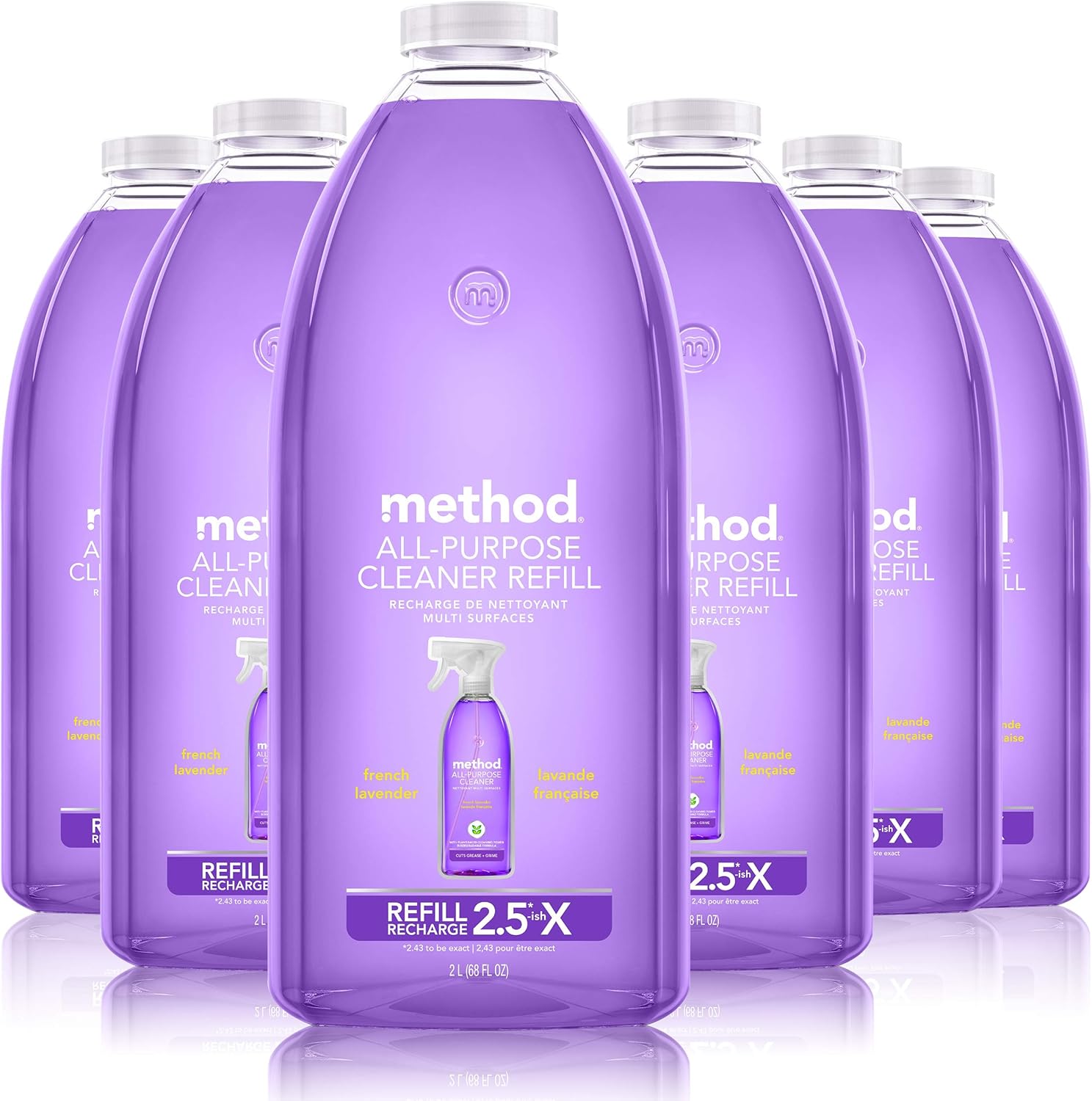 Method All-Purpose Cleaner Refill, French Lavender, Plant-Based And Biodegradable Formula Perfect For Most Counters, Tiles, Stone, And More, 68 Fl Oz Bottles, (Pack Of 6)