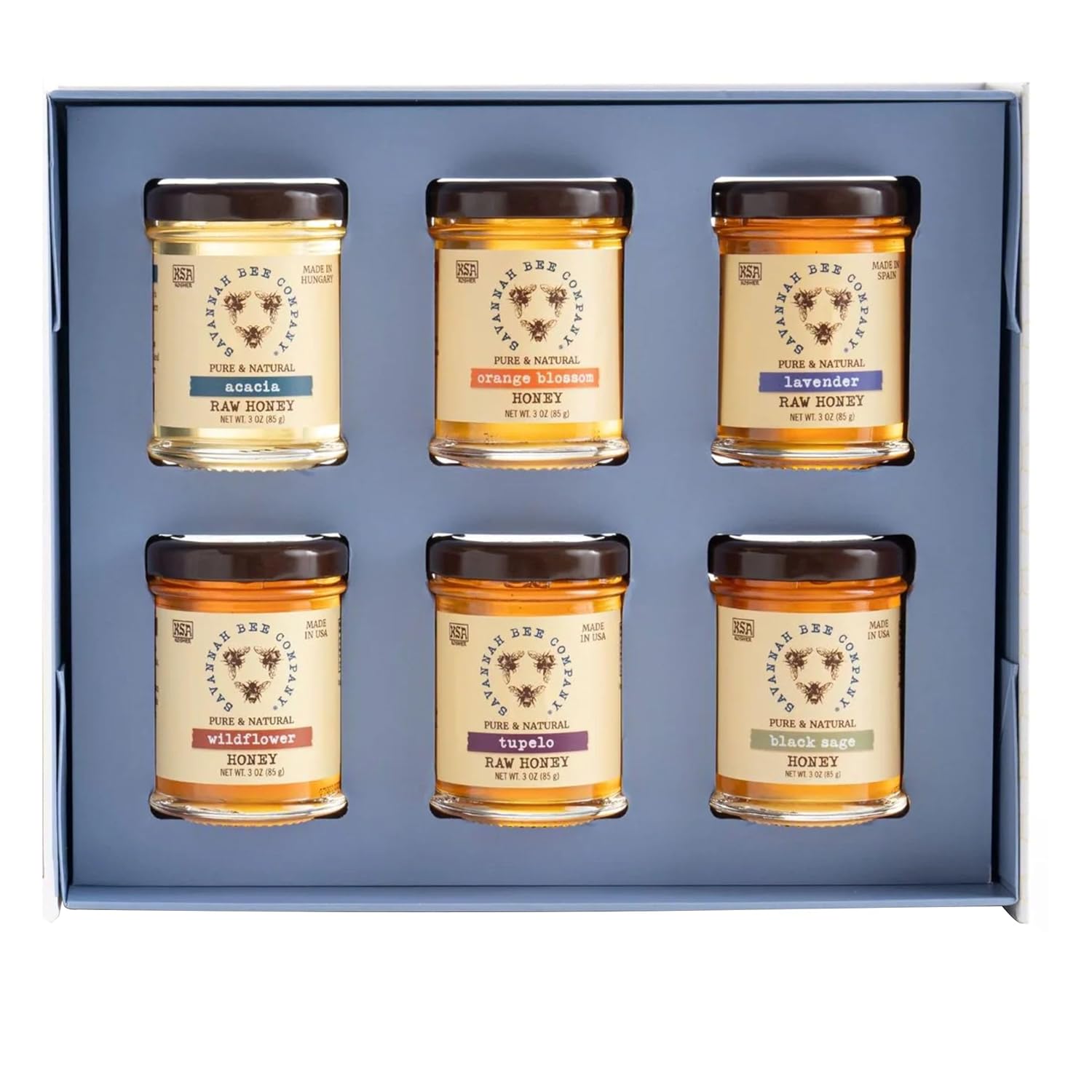 Savannah Bee Company Blossom To Bottle - 6 Jars Of Different Varieties Of Organic Honey In Unique Packaging