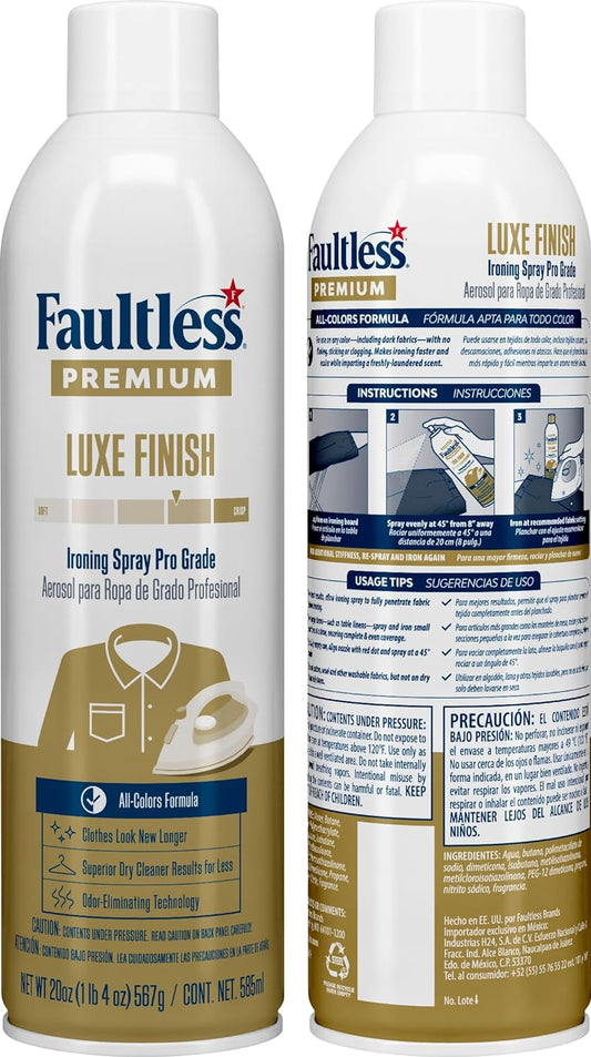 Faultless Premium Luxe Spray Starch (20 Oz, 4 Pack) Spray Starch for Ironing that Makes Your Clothes New Again, Use as a Spray on Starch that Reduces Ironing Time with No Flaking, Sticking or Clogging