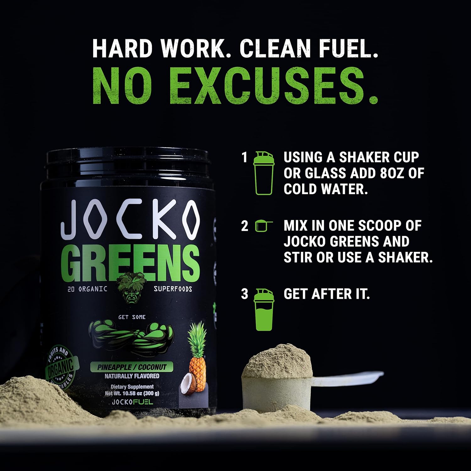 Jocko Fuel Greens Powder (Coconut/Pineapple Flavor) - Organic Greens & Superfood Powder for Healthy Green Juice - Keto Friendly with Spirulina, Chlorella, Digestive Enzymes, & Probiotics - 30 Servings : Health & Household