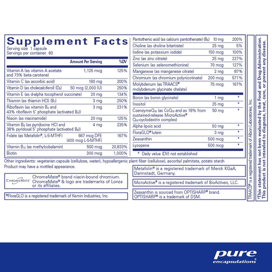 Pure Encapsulations O.N.E. Multivitamin - Once Daily Multivitamin With Antioxidant Complex Metafolin, Coq10, And Lutein To Support Vision, Cognitive Function, And Cellular Health Capsules