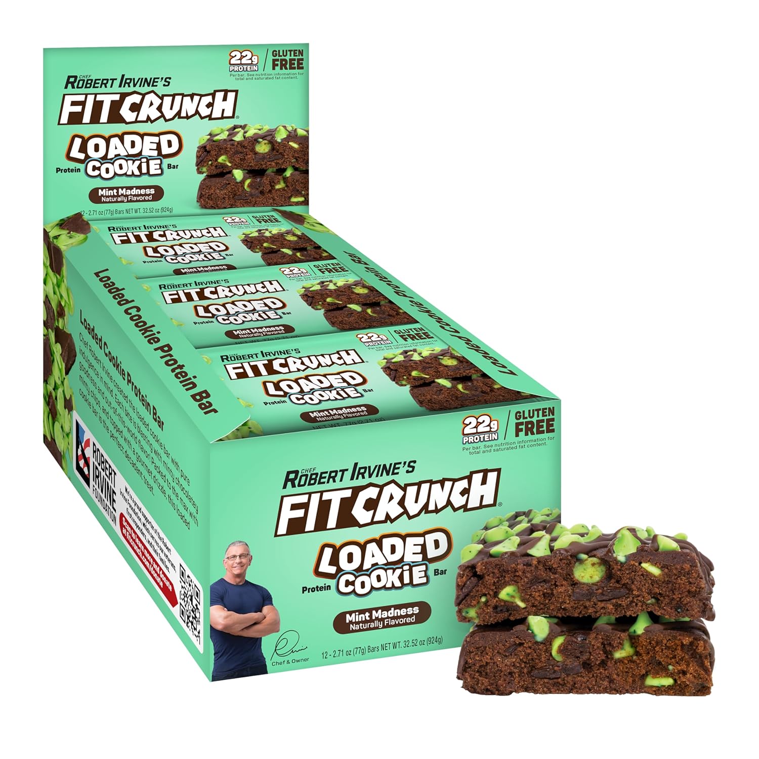 Fitcrunch Loaded Cookie Protein Bar, High Protein, Gluten Free, Protein Snack (12 Cookie Bars, Mint Madness)