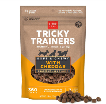Cloud Star Tricky Trainers Soft & Chewy Dog Training Treats 14 Oz Pouch, Cheddar Flavor, Low Calorie Behavior Aid With 360 Treats