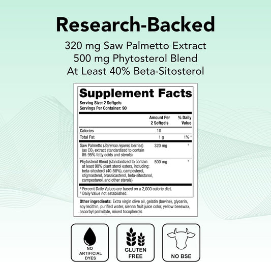 Theralogix Prostate SR Saw Palmetto & Beta-Sitosterol Supplement - Supports Healthy Urinary Tract Function in Men* - 90-Day Supply - NSF Certified - 180 Softgels
