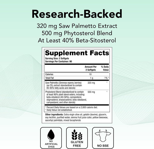 Theralogix Prostate Sr Saw Palmetto & Beta-Sitosterol Supplement - Supports Healthy Urinary Tract Function In Men* - 90-Day Supply - Nsf Certified - 180 Softgels