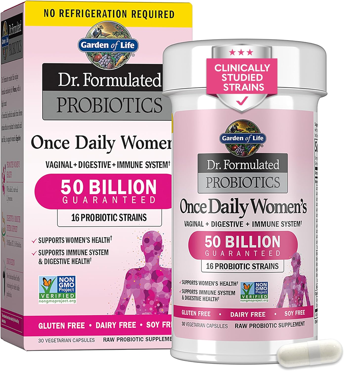 Garden Of Life Once Daily Dr. Formulated Probiotics For Women 50 Billion Cfu 16 Probiotic Strains With Organic Prebiotics For Digestive, Vaginal & Immune Health, Dairy Free, Shelf Stable 30 Capsules