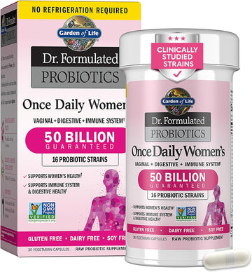 Garden Of Life Once Daily Dr. Formulated Probiotics For Women 50 Billion Cfu 16 Probiotic Strains With Organic Prebiotics For Digestive, Vaginal & Immune Health, Dairy Free, Shelf Stable 30 Capsules