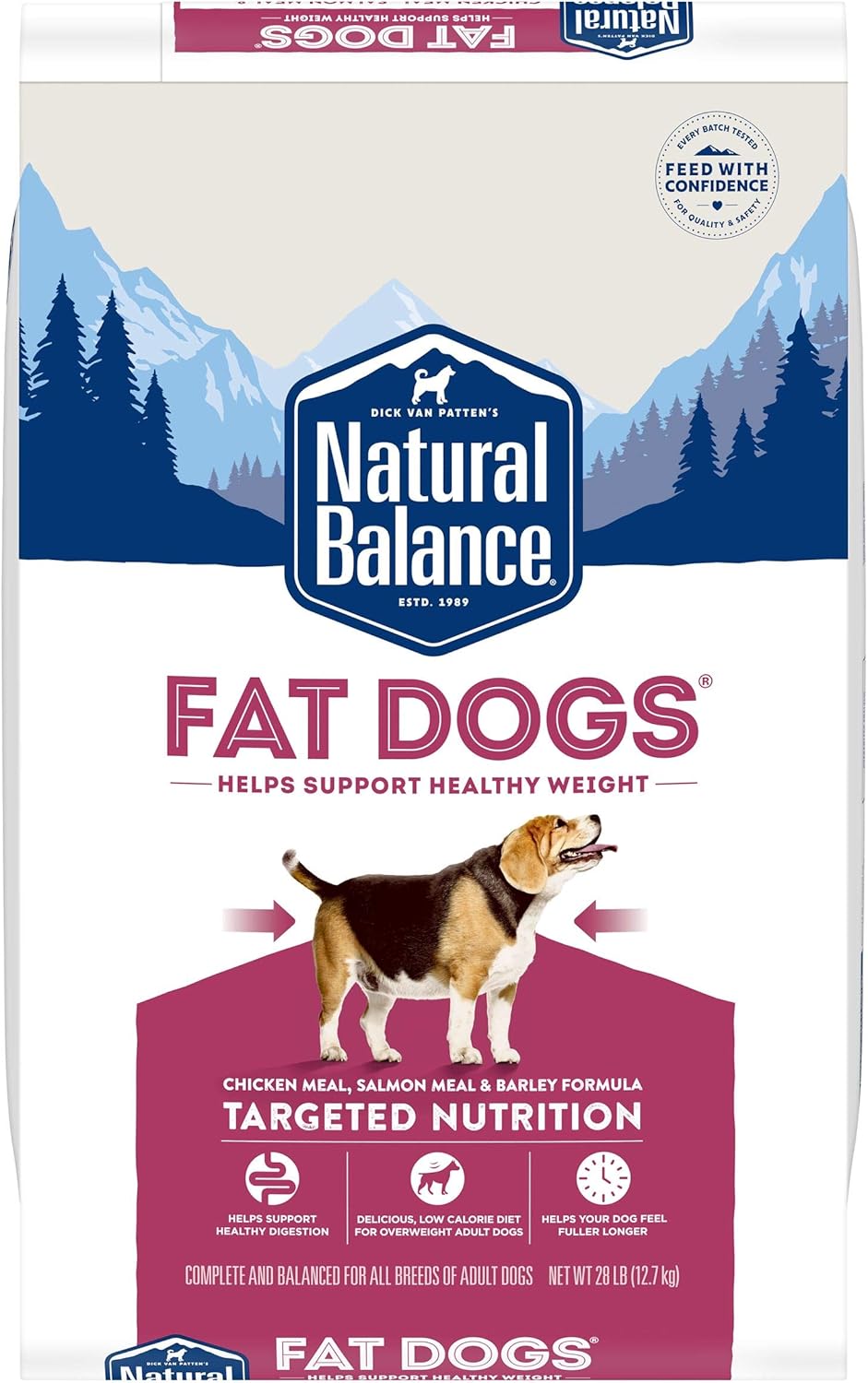 Natural Balance Fat Dogs Low Calorie Dry Dog Food, Chicken Meal, Salmon Meal, Garbanzo Beans, Peas & Oatmeal, 28 Pounds (Packaging May Vary)