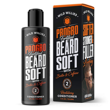 Wild Willies Progro Beard Growth & Revitalizing Conditioner Fortified With Biotin & Caffeine For Facial Hair Growth, Conditioner & Softener - Strengthens Follicles For Healthy Looking Beard, 4Oz