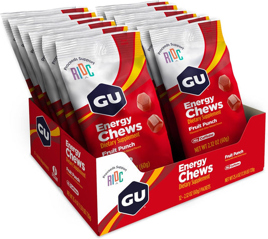 Gu Energy Chews, Orange Energy Gummies With Electrolytes, Vegan, Gluten-Free, Kosher, Caffeine-Free, And Dairy-Free On-The-Go Energy For Any Workout, 12 Bags (24 Servings Total)