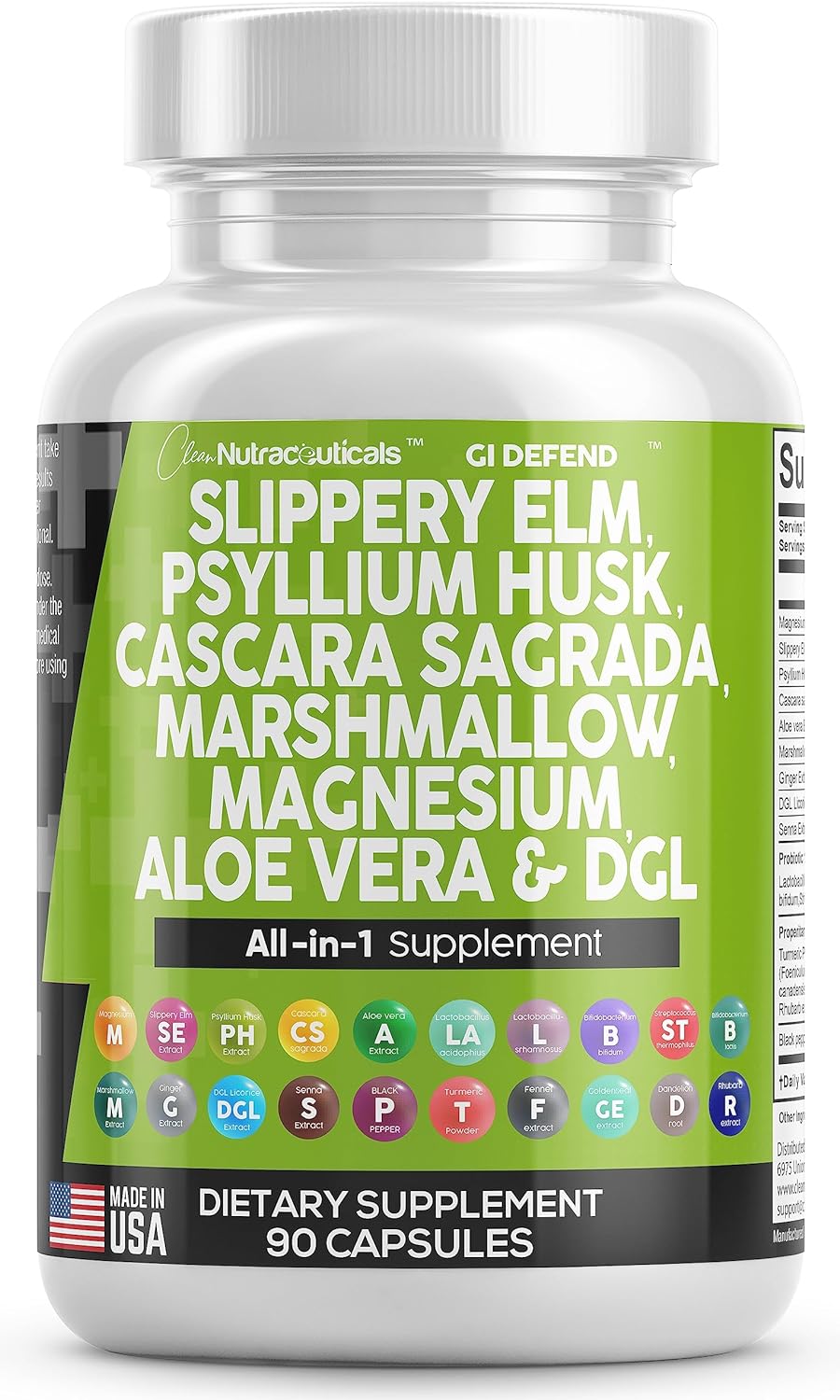 Clean Nutraceuticals Slippery Elm 5000Mg Psyllium Husk 2000Mg Pre Probiotic Digestive Gut Health Supplement With Aloe Vera Cascara Sagrada 2000Mg Marshmallow Root Dgl Licorice Senna Extract