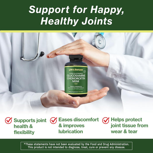 Life'S Fortune Triple Strength Glucosamax - 1000Mg Premium Glucosamine, Chondroitin And Msm Supplement With Vitamin C For Joint Comfort & Mobility, 120 Tab