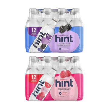 Hint Water Blackberry And Hint Water Raspberry (Pack Of 24), 12 Bottles Hint Blackberry & 12 Bottles Hint Raspberry, Zero Calories, Zero Sugar And Zero Diet Sweeteners, 16 Ounce Bottles