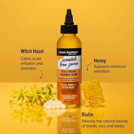Aunt Jackie'S Braid + Twist Collection Scratch Free Zone Itch & Tension Treatment Serum – Relieve Dry, Itchy Scalp With Witch Hazel, Biotin, And Honey – 4 Fl Oz