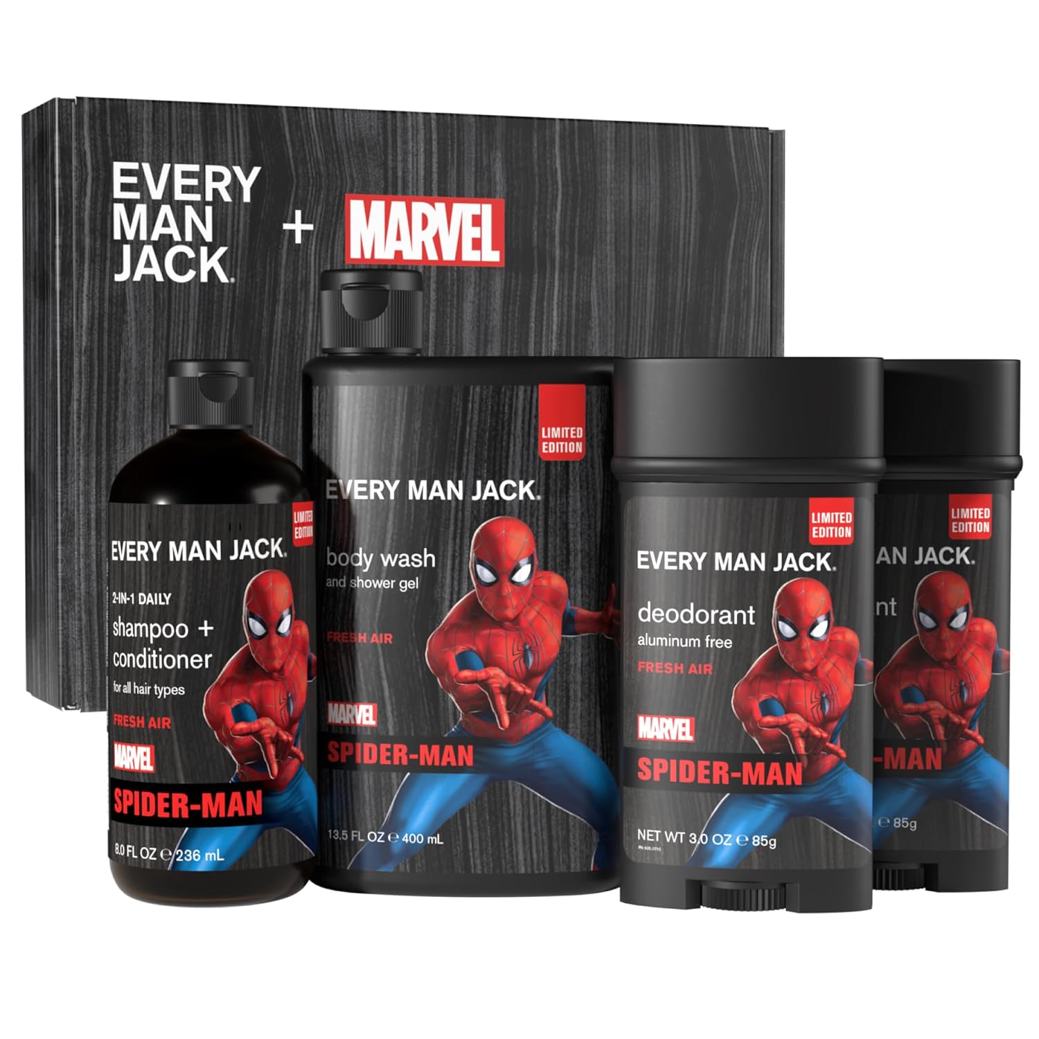 Every Man Jack Spider-Man Body Set - Perfect For Every Guy & Marvel-Lover - Bath And Body Marvel Gift Set With Clean Ingredients & Incredible Scents - Includes Body Wash, Shampoo & Deodorant 2-Pack