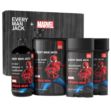Every Man Jack Spider-Man Body Set - Perfect For Every Guy & Marvel-Lover - Bath And Body Marvel Gift Set With Clean Ingredients & Incredible Scents - Includes Body Wash, Shampoo & Deodorant 2-Pack