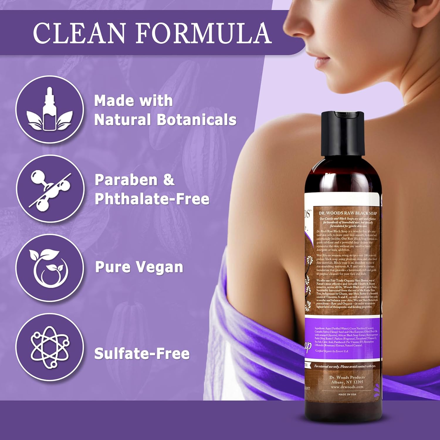 Dr. Woods Raw African Liquid Black Soap - Body Wash For Men And Women, Contains Organic Shea Butter, Gentle Exfoliant, Natural Cleanser For Face, Hands, And Body - 8 Fl Oz : Beauty & Personal Care