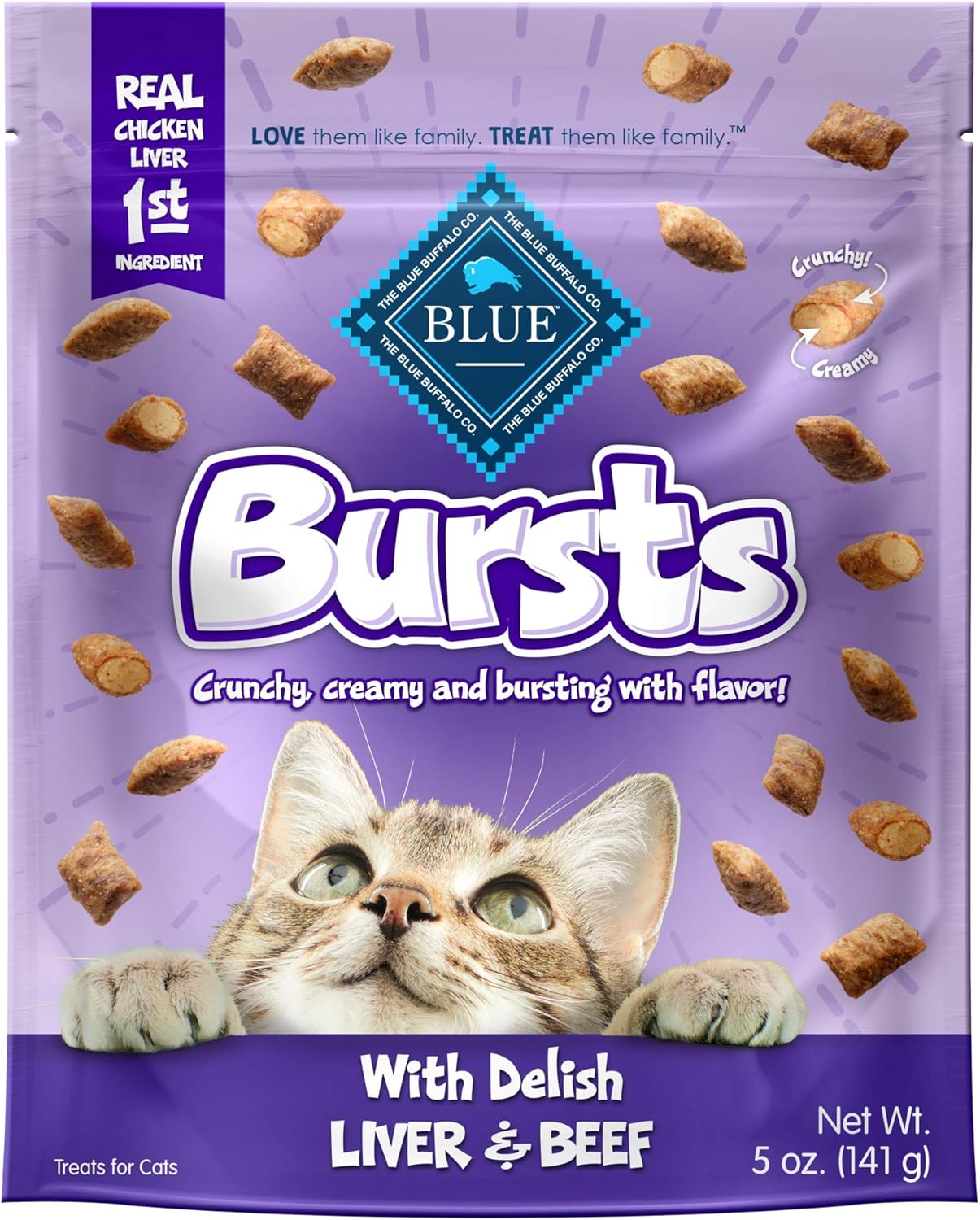 Blue Buffalo Bursts Crunchy & Creamy Cat Treats, Great For Training, Delish Liver & Beef, 5-Oz. Bag