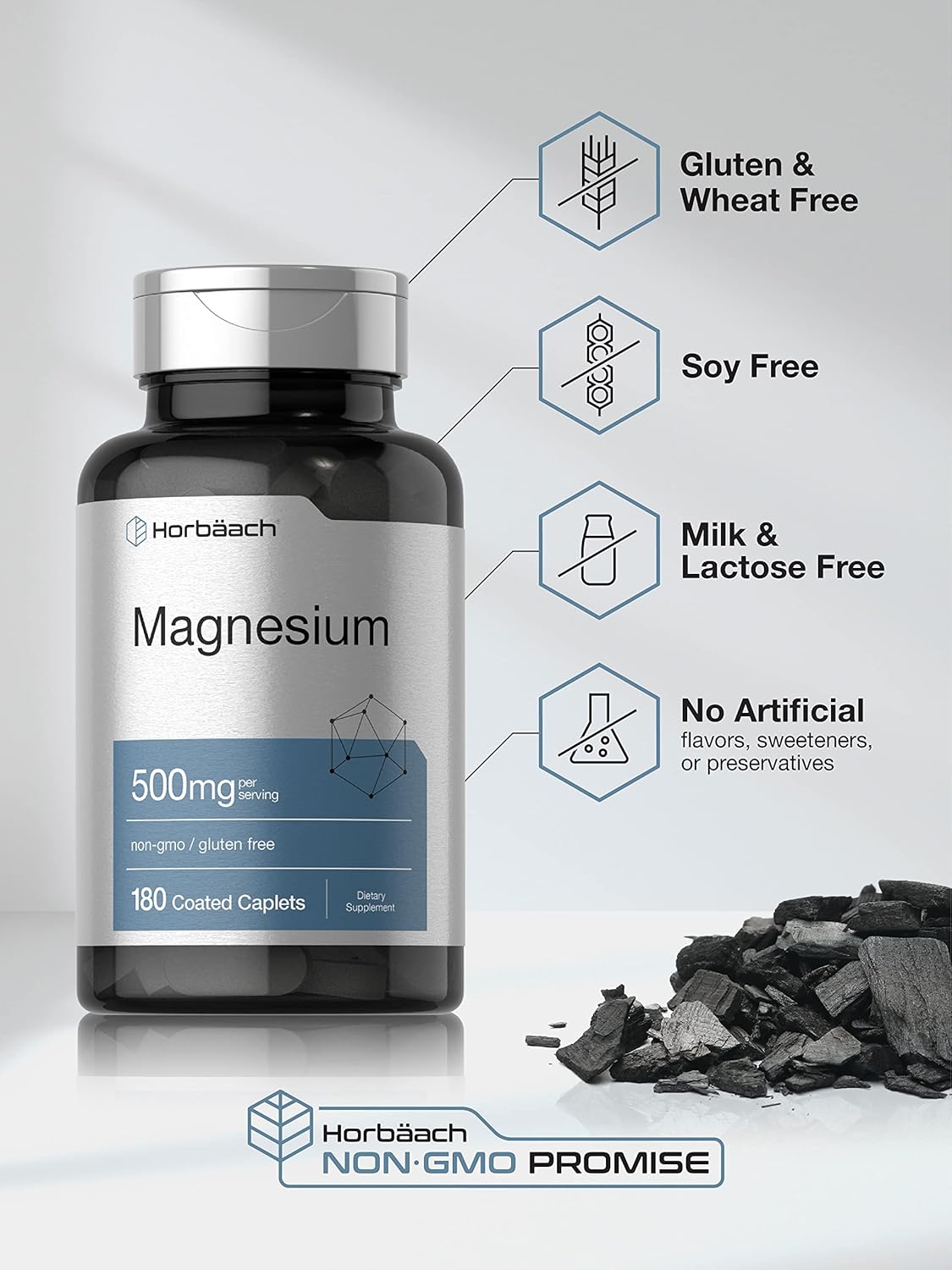 Horbäach Magnesium 500mg | 180 Caplets | Vegetarian, Non-GMO, and Gluten Free Supplement : Health & Household