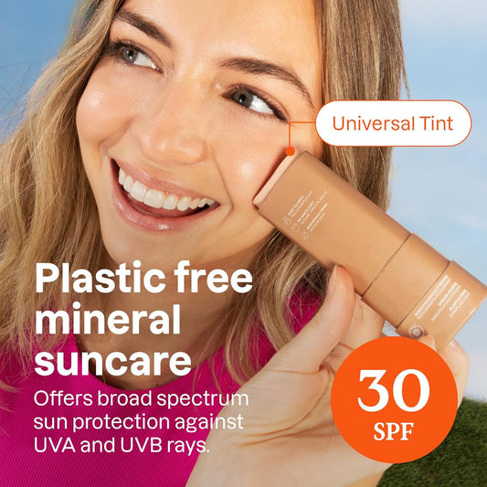 Attitude Tinted Mineral Sunscreen Face Stick With Zinc Oxide, Spf 30, Ewg Verified, Plastic-Free, Broad Spectrum Uva/Uvb Protection, Dermatologically Tested, Vegan, Unscented, 0.7 Ounce