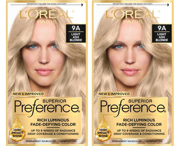 L'Oreal Paris Superior Preference Luminous Fade-Defying Permanent Hair Color, Hair Dye For Up To 9 Weeks Of Radiance, Light Ash Blonde 9A, 1 Hair Dye Kit (Pack Of 2)