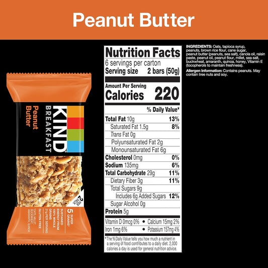 Kind Breakfast Bars, Variety Pack, Honey Oat, Almond Butter, Peanut Butter, Healthy Snacks, Gluten Free, 18 Count