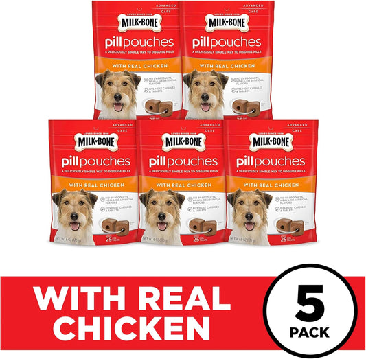 Milk-Bone Pill Pouches Dog Treats, Real Chicken Flavor, 6 Ounce (Pack Of 5)