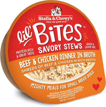 Stella & Chewy'S Lil Bites Savory Stews For Small Breeds Beef & Chicken Dinner In Broth, 2.7 Oz. Cups (Pack Of 12)