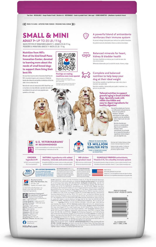 Hill'S Science Diet Small & Mini, Senior Adult 7+, Small & Mini Breeds Senior Premium Nutrition, Dry Dog Food, Chicken, Brown Rice, & Barley, 4.5 Lb Bag