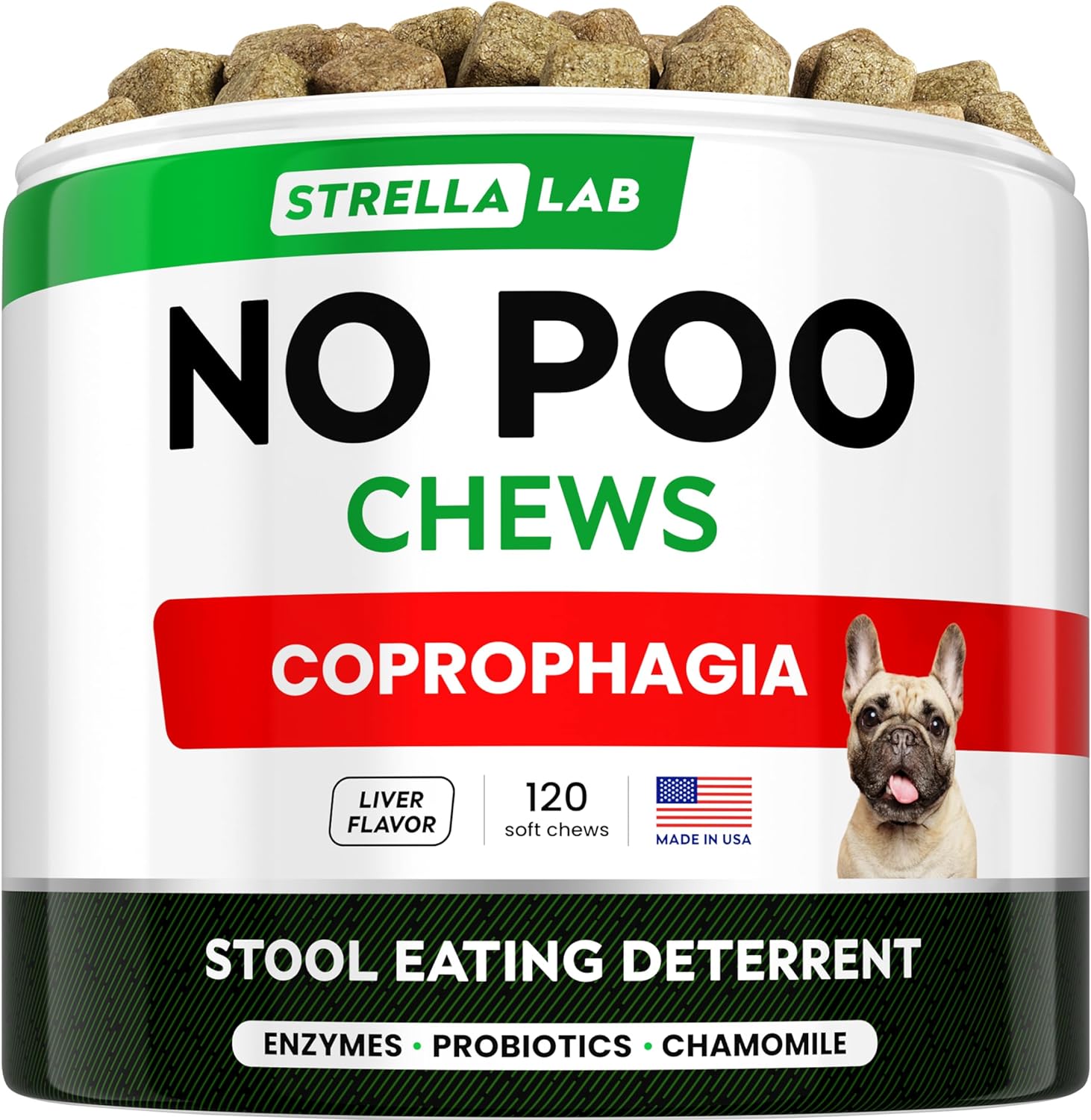 STRELLALAB No Poo Chews for Dogs - Coprophagia Stool Eating Deterrent - No Poop Eating for Dogs - Digestive Enzymes - Gut Health & Immune Support - Stop Eating Poop - Chicken Liver Flavor 120 Chews