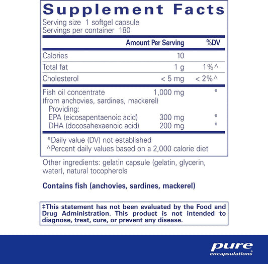 Pure Encapsulations Epa/Dha Essentials - Fish Oil Concentrate Supplement To Support Cardiovascular Health - Premium Epa & Dha Supplement With Omega 3-180 Softgel Capsules