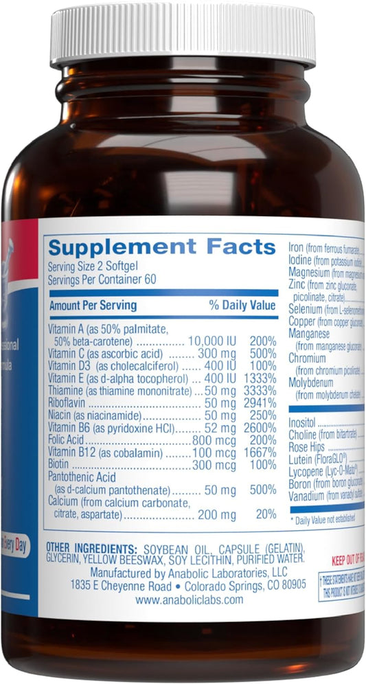 Anabolic Laboratories Daily Multivitamin For Men And Women - 120 Daily Multi Vitamin And Minerals Supplement Softgels For Daily Health (120)