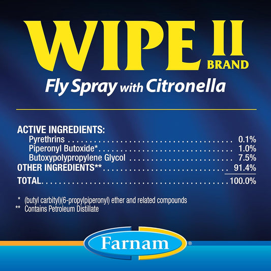 Farnam Wipe II Horse Fly Spray with Citronella, Grooming Aid and Coat Conditioner, 32 Fluid Ounces, One Quart Bottle with Trigger Sprayer : Pet Supplies