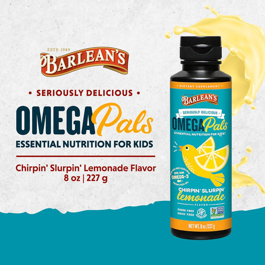 Barlean's Omega Pals Chirpin' Slurpin' Omega 3 for Kids, Yummy Lemonad