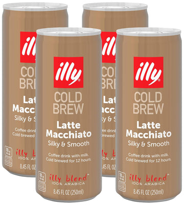 Illy Ready To Drink Coffee – Latte Macchiato Cold Brew Cans - 100% Arabica Coffee - Smooth & Refreshing Taste - Convenient, Easy To Carry Coffee Drink With Milk – 8.5 Oz. (Pack Of 4)