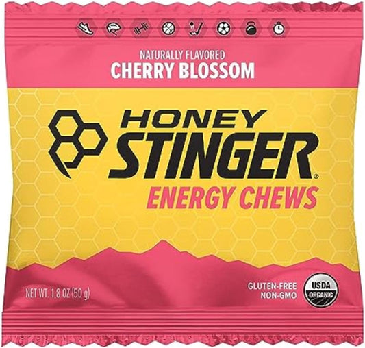 Honey Stinger Organic Cherry Blossom Energy Chew | Gluten Free & Caffeine Free | For Exercise, Running And Performance | Sports Nutrition For Home & Gym, Pre And Mid Workout | 12 Pack, 21.6 Ounce