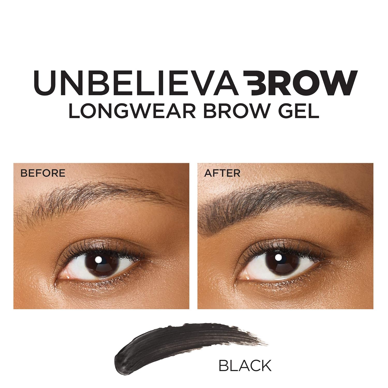 L'Oreal Paris Unbelieva-Brow Longwear Waterproof Tinted Brow Gel, Smudge-resistant, Transfer- Proof, Quick Drying, Easy and quick application with precise brush, Black, 0.15 fl. oz. : Beauty & Personal Care