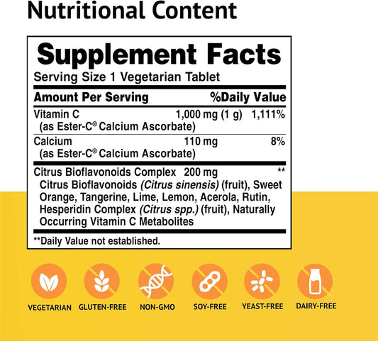 American Health 500 Mg With Citrus Bioflavonoids Capsules Gentle On Stomach Nonacidic Vitamin C Nongmo Gluten Free 120 Servings, Ester-C, 240 Count