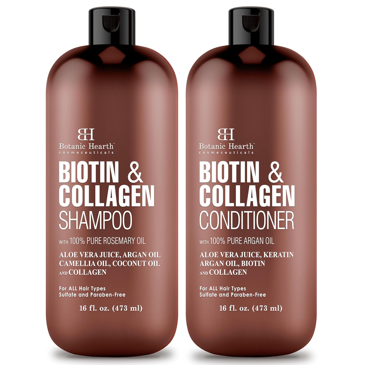 Botanic Hearth Vegan Collagen Biotin Shampoo And Conditioner Set - With Rosemary Oil For Hair Loss And Thinning Hair - Fights Hair Loss, Sulfate Free, For Men And Women, 16 Fl Oz Each