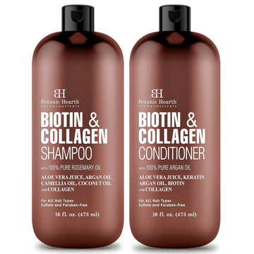 Botanic Hearth Vegan Collagen Biotin Shampoo And Conditioner Set - With Rosemary Oil For Hair Loss And Thinning Hair - Fights Hair Loss, Sulfate Free, For Men And Women, 16 Fl Oz Each