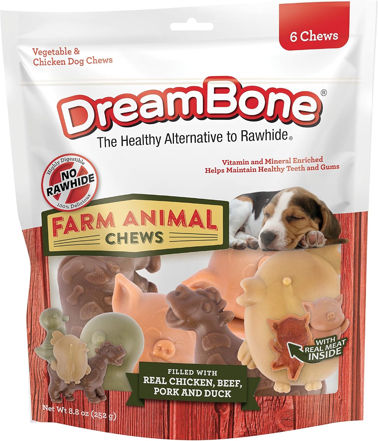 Dreambone Farm Animal Chews, Rawhide Free Dog Chews Made With Real Meat And Vegetables, 6 Count