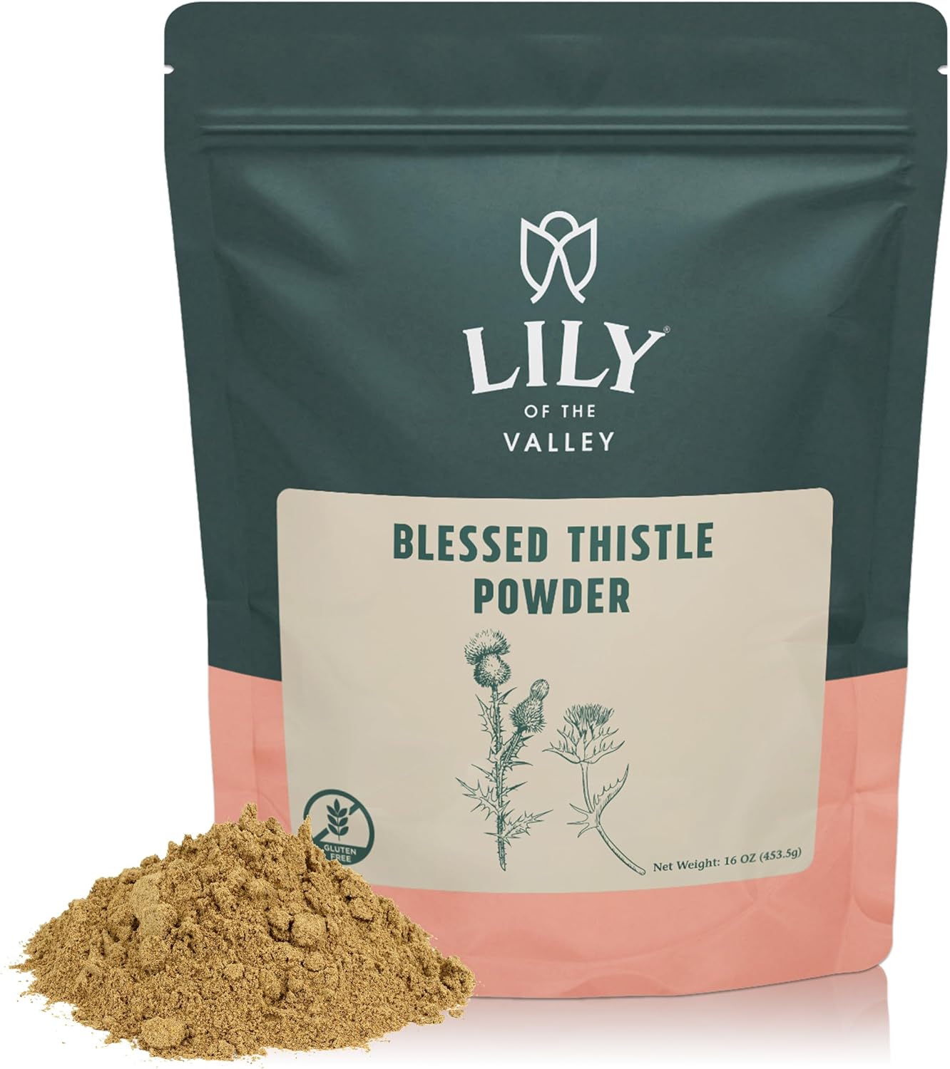 LILY OF THE VALLEY Blessed Thistle Extract Powder - Ideal for Smoothies & Juices - Milk Thistle Tea - Rich in Silymarin and Antioxidants - Vegan & Gluten-Free - Packed in Resealable Pouch (16oz, 453g)