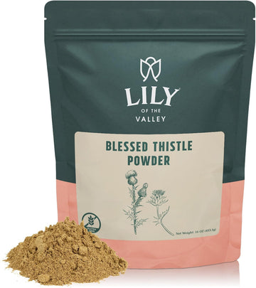 LILY OF THE VALLEY Blessed Thistle Extract Powder - Ideal for Smoothies & Juices - Milk Thistle Tea - Rich in Silymarin and Antioxidants - Vegan & Gluten-Free - Packed in Resealable Pouch (16oz, 453g)
